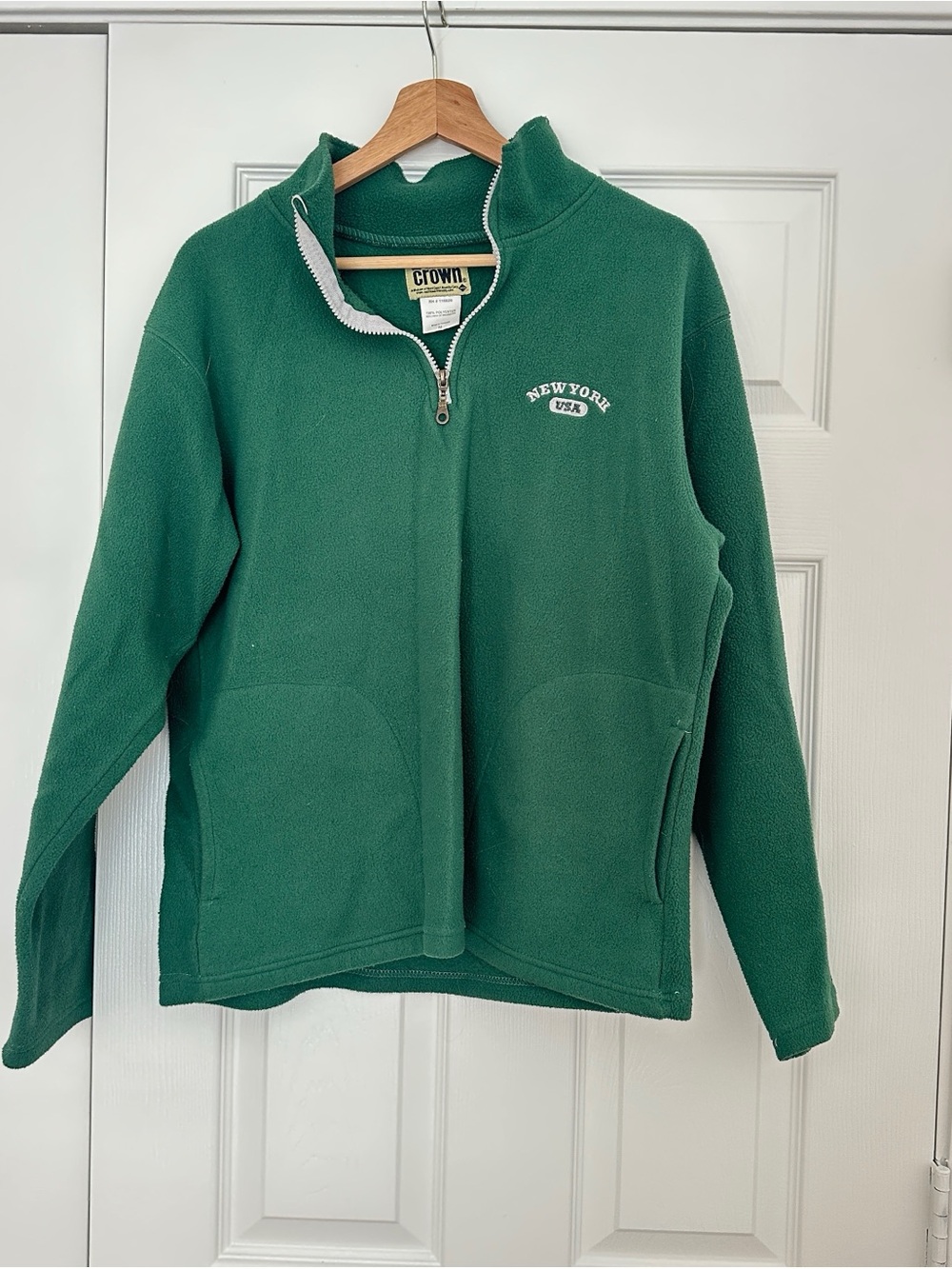 Green Quarter-Zip Fleece Jacket with ‘New York USA’ Patch